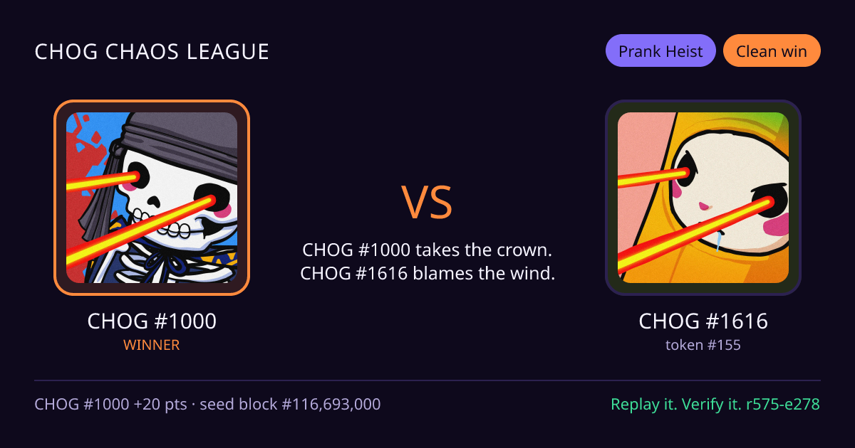 Highlight card: CHOG #1000 versus CHOG #1616