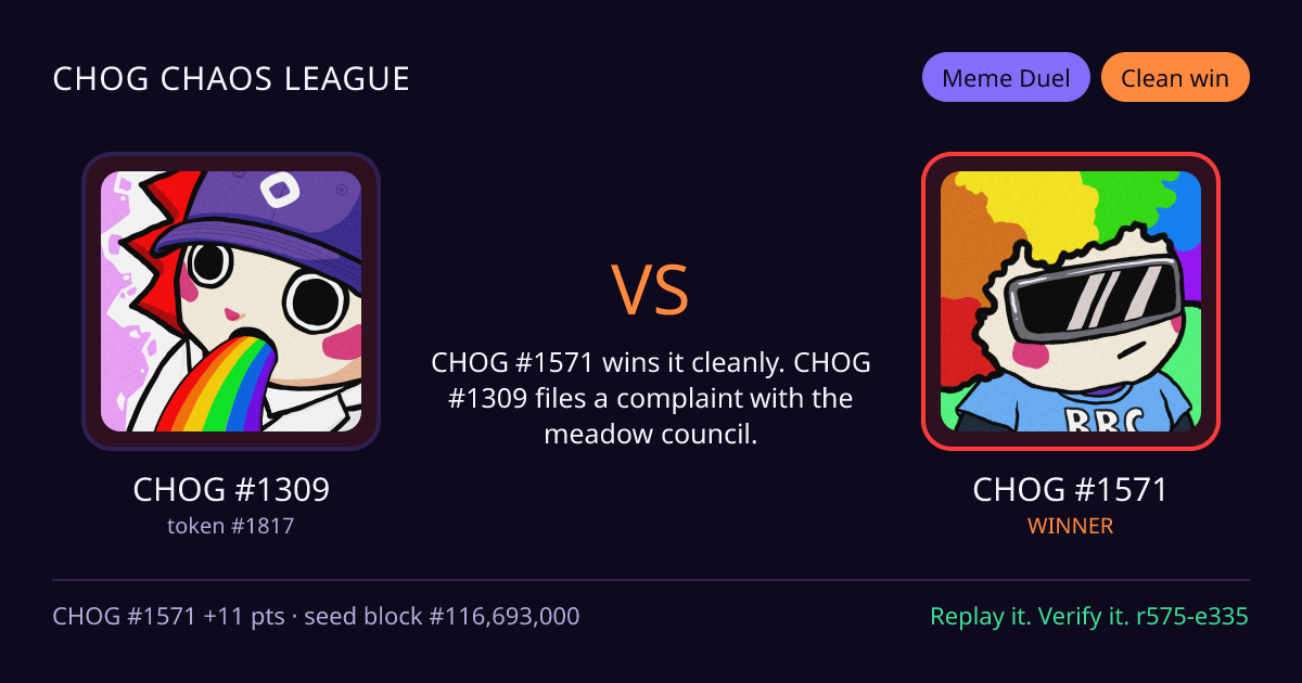 Highlight card: CHOG #1309 versus CHOG #1571