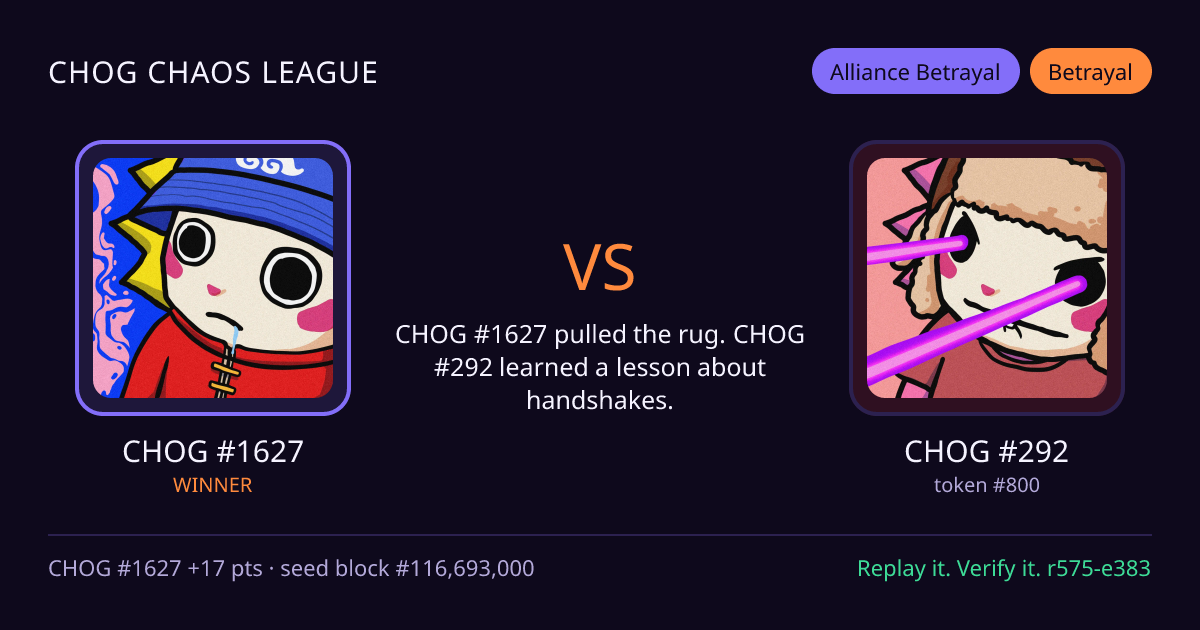 Highlight card: CHOG #1627 versus CHOG #292