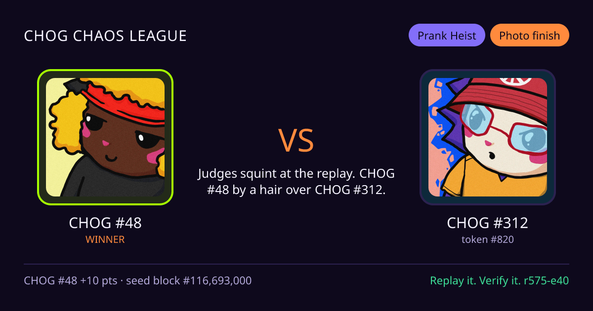 Highlight card: CHOG #48 versus CHOG #312