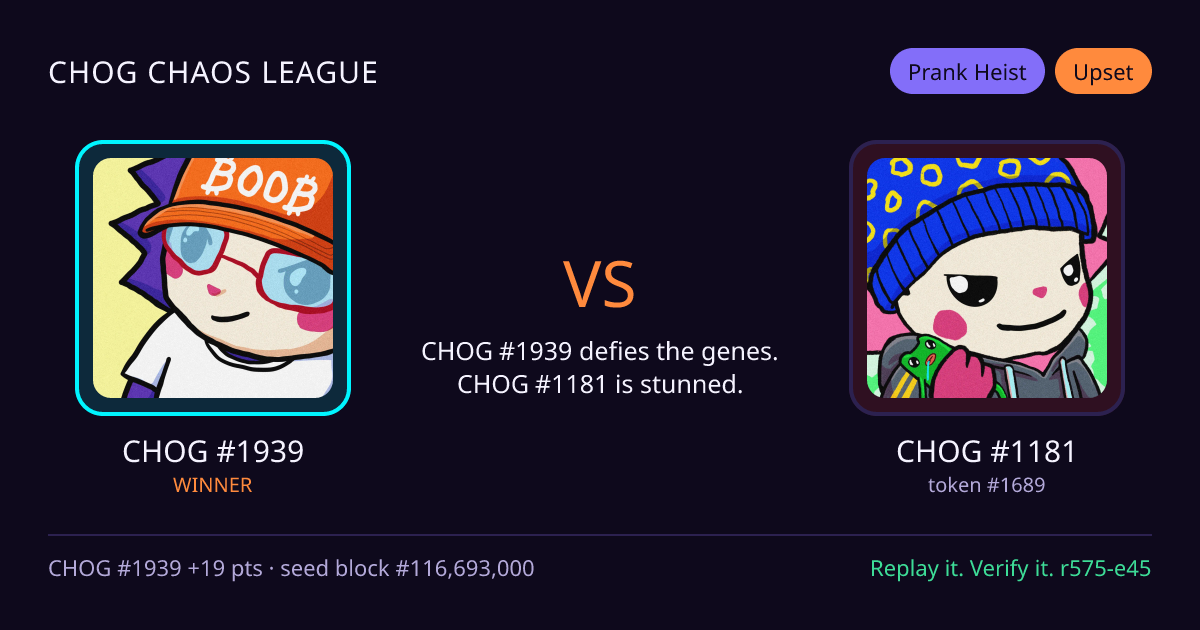 Highlight card: CHOG #1939 versus CHOG #1181
