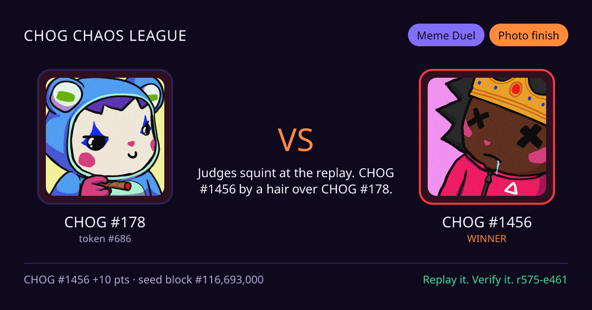 Highlight card: CHOG #178 versus CHOG #1456