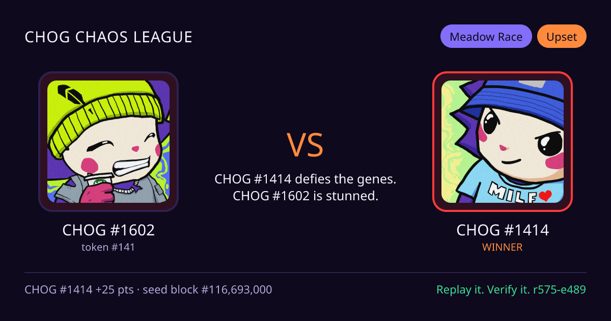Highlight card: CHOG #1602 versus CHOG #1414