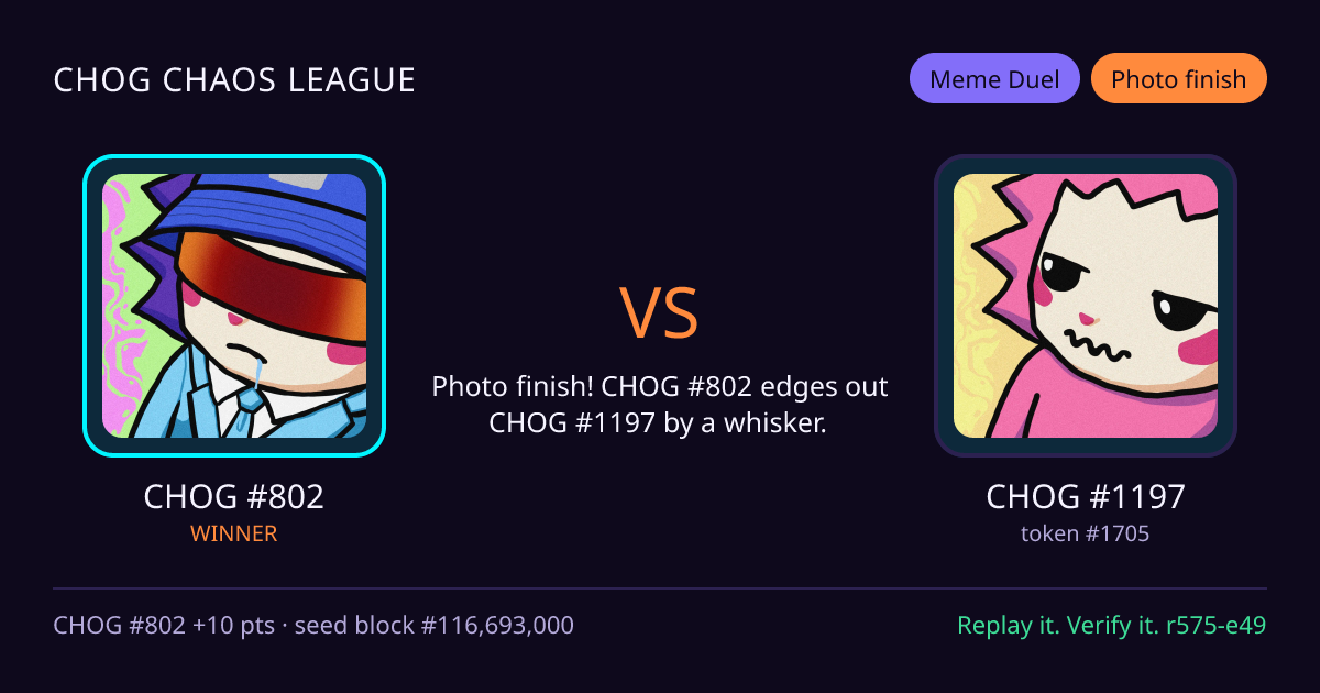 Highlight card: CHOG #802 versus CHOG #1197