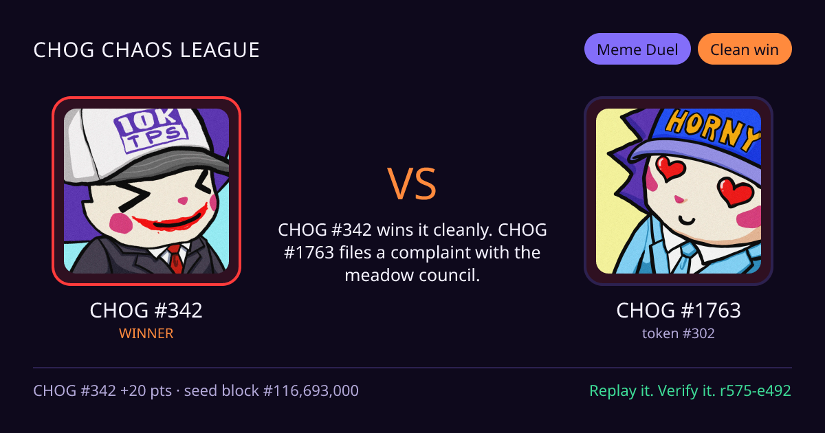 Highlight card: CHOG #342 versus CHOG #1763