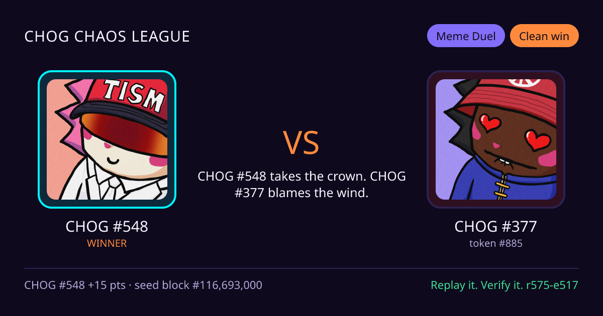 Highlight card: CHOG #548 versus CHOG #377
