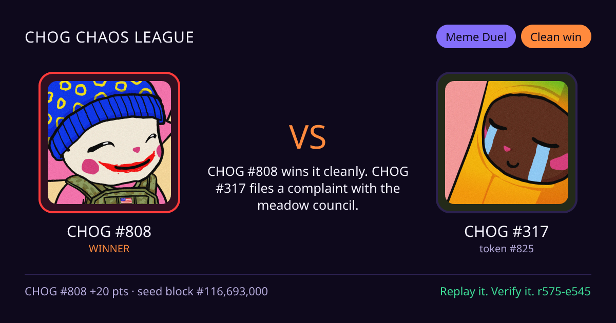 Highlight card: CHOG #808 versus CHOG #317