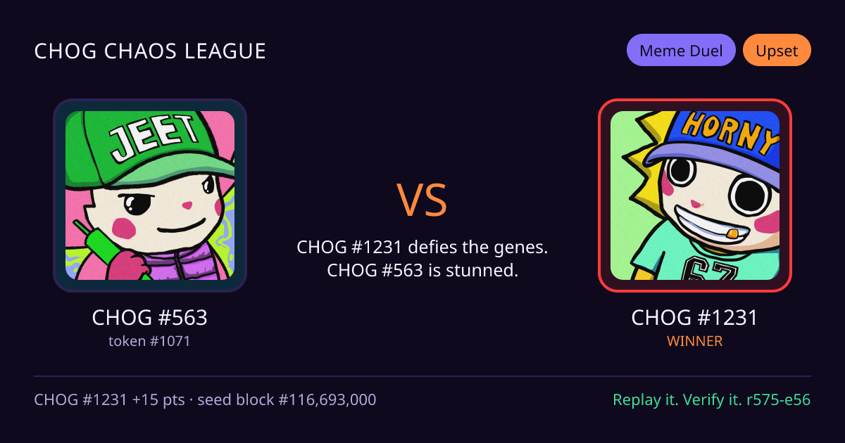 Highlight card: CHOG #563 versus CHOG #1231