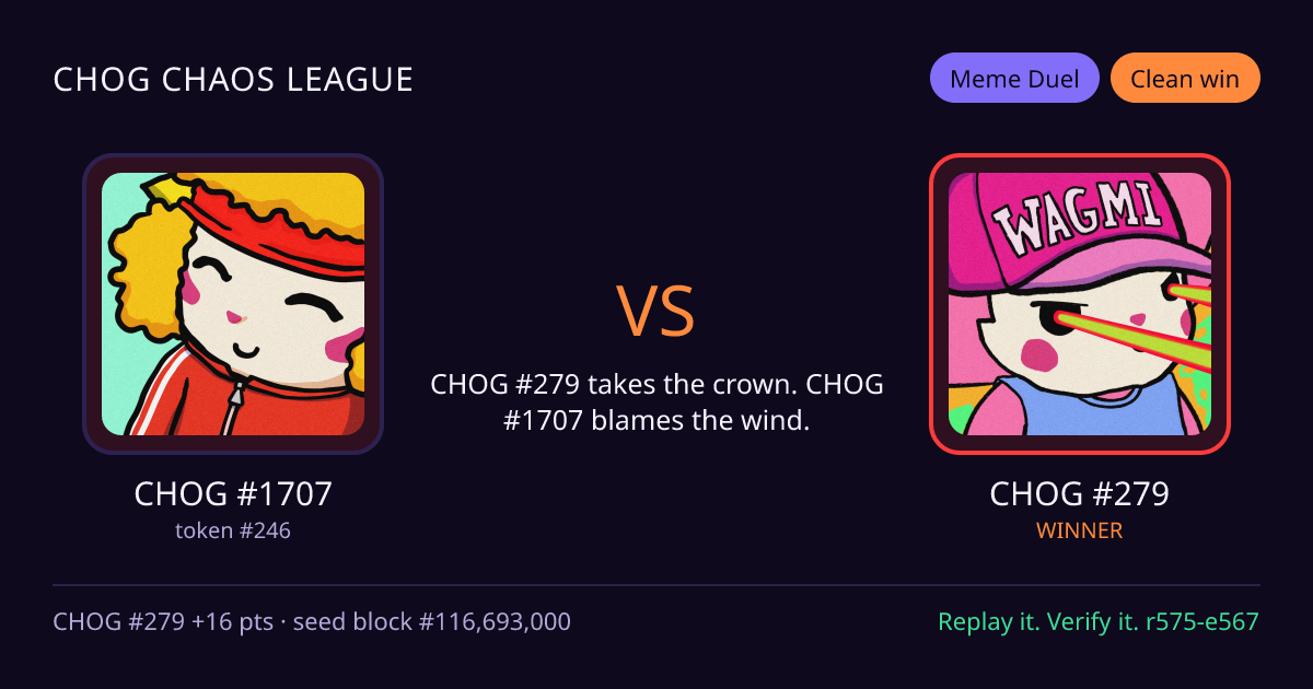 Highlight card: CHOG #1707 versus CHOG #279