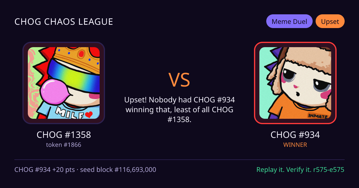 Highlight card: CHOG #1358 versus CHOG #934