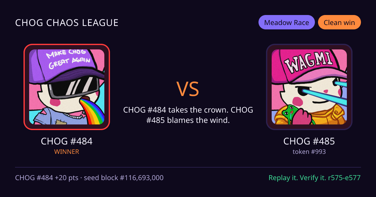 Highlight card: CHOG #484 versus CHOG #485