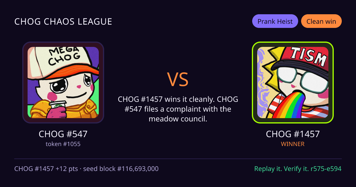 Highlight card: CHOG #547 versus CHOG #1457