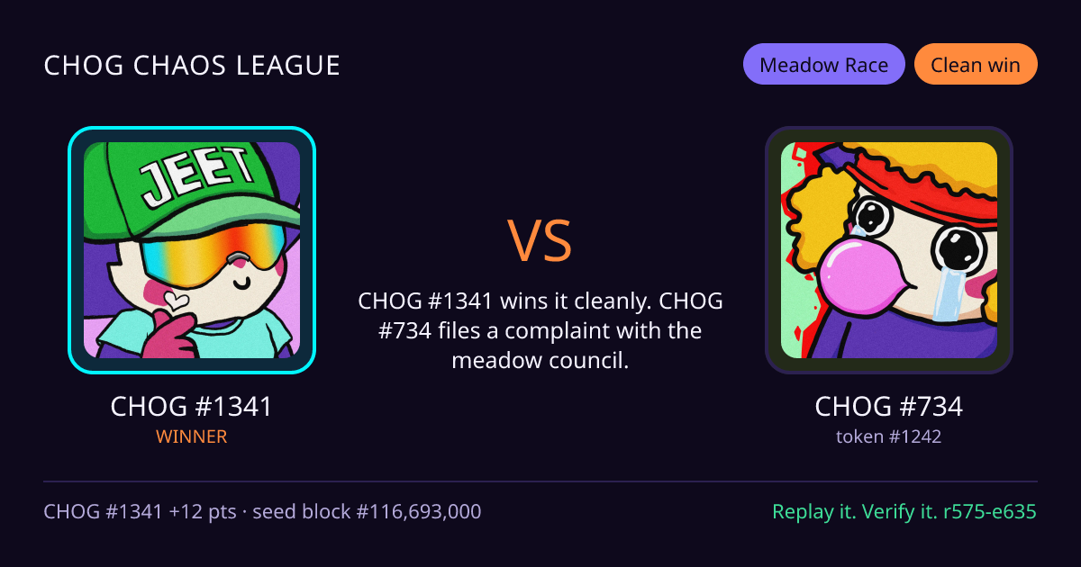 Highlight card: CHOG #1341 versus CHOG #734