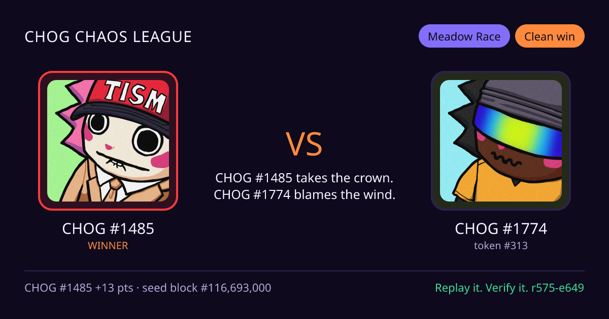 Highlight card: CHOG #1485 versus CHOG #1774
