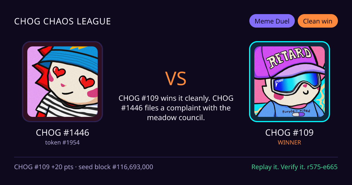 Highlight card: CHOG #1446 versus CHOG #109