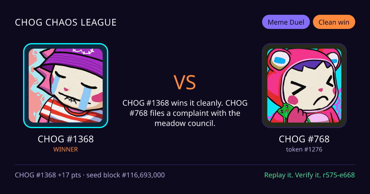 Highlight card: CHOG #1368 versus CHOG #768