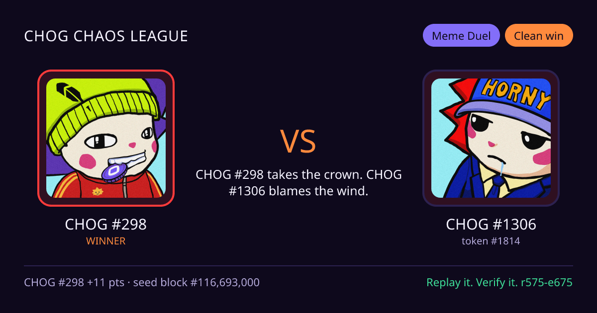 Highlight card: CHOG #298 versus CHOG #1306