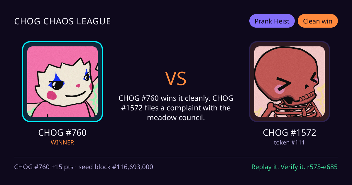 Highlight card: CHOG #760 versus CHOG #1572