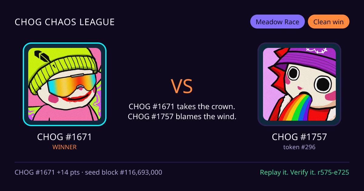 Highlight card: CHOG #1671 versus CHOG #1757