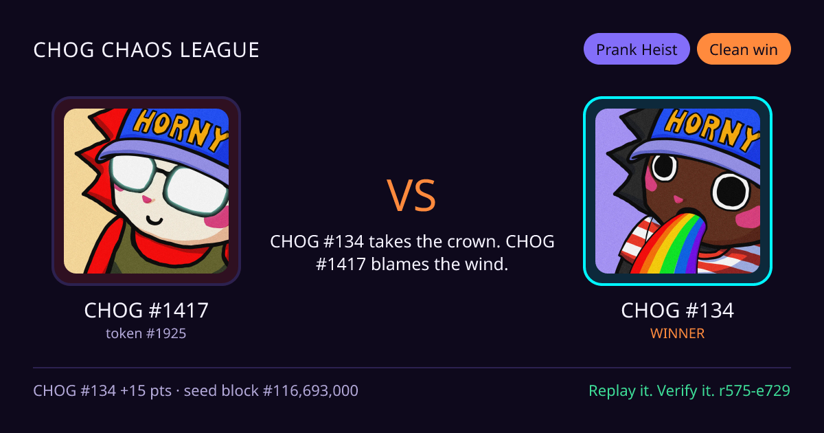 Highlight card: CHOG #1417 versus CHOG #134