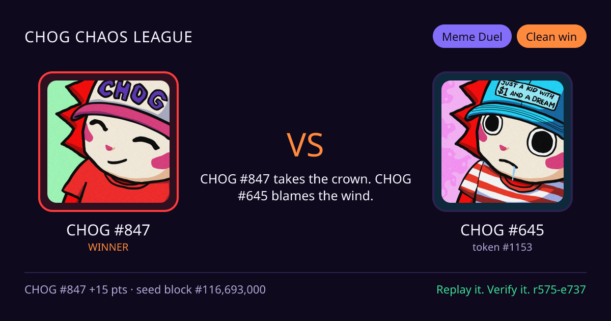 Highlight card: CHOG #847 versus CHOG #645