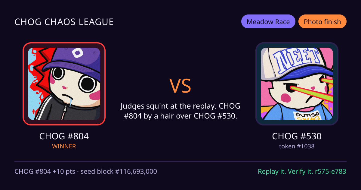 Highlight card: CHOG #804 versus CHOG #530