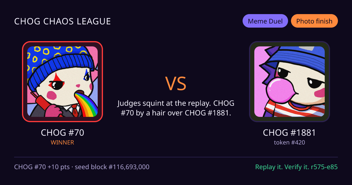 Highlight card: CHOG #70 versus CHOG #1881