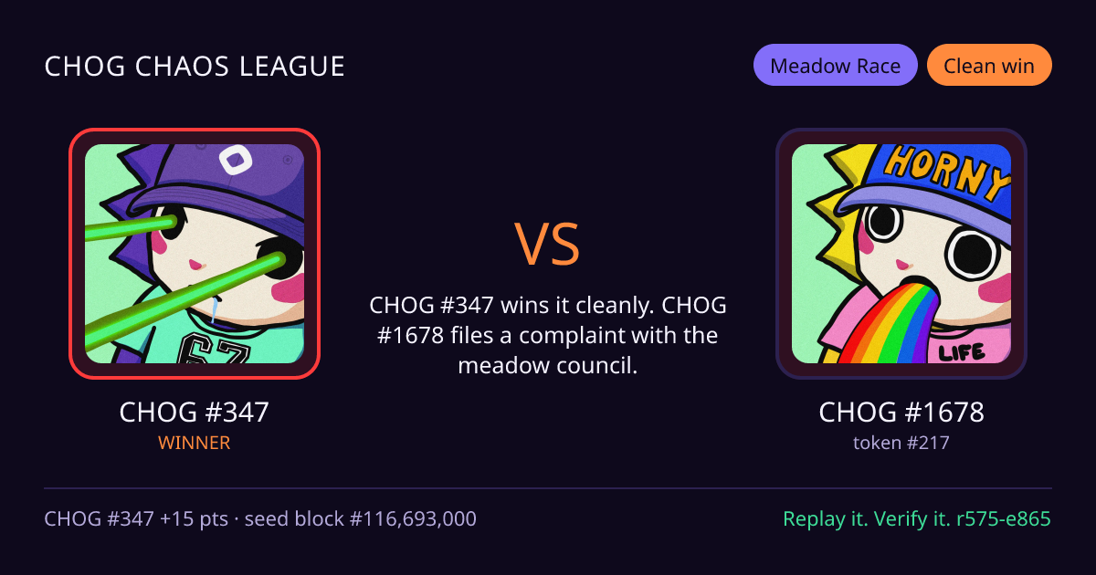 Highlight card: CHOG #347 versus CHOG #1678