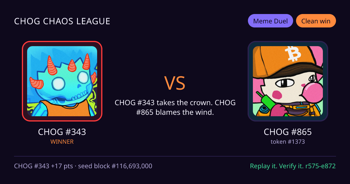 Highlight card: CHOG #343 versus CHOG #865