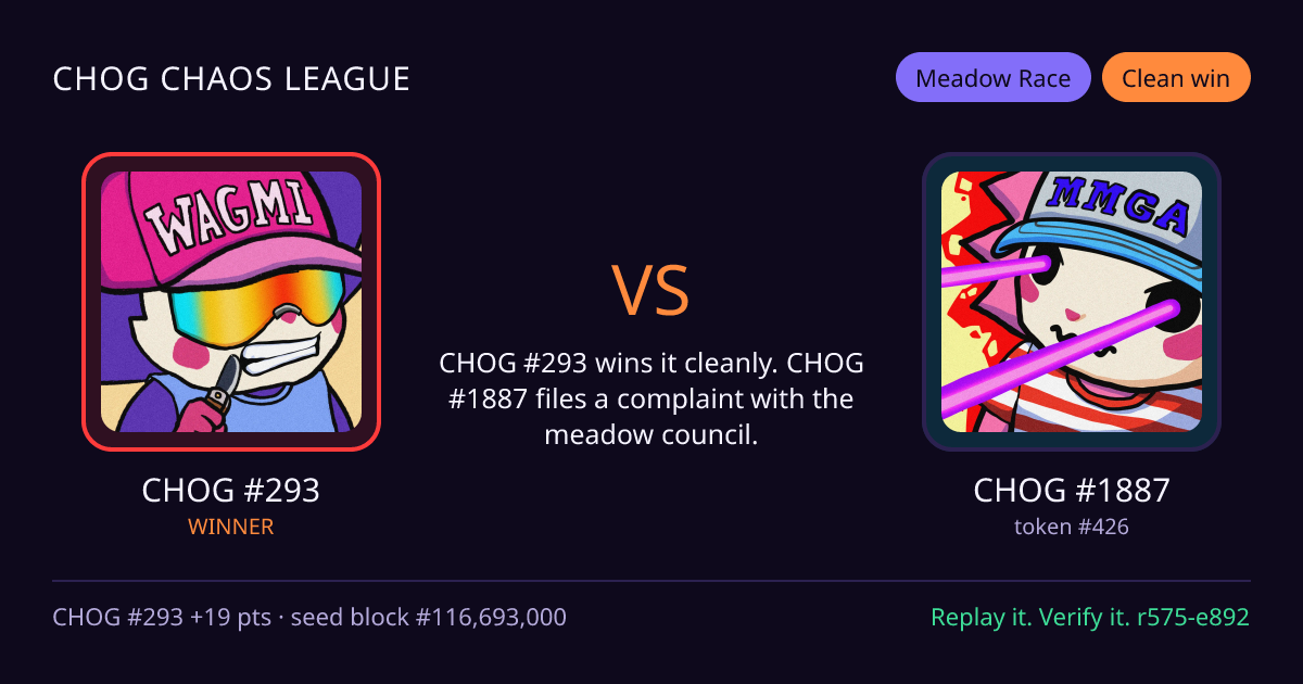 Highlight card: CHOG #293 versus CHOG #1887
