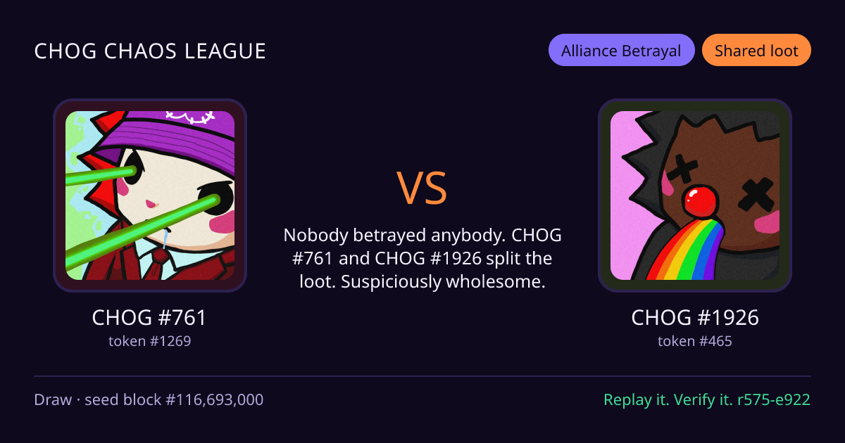 Highlight card: CHOG #761 versus CHOG #1926