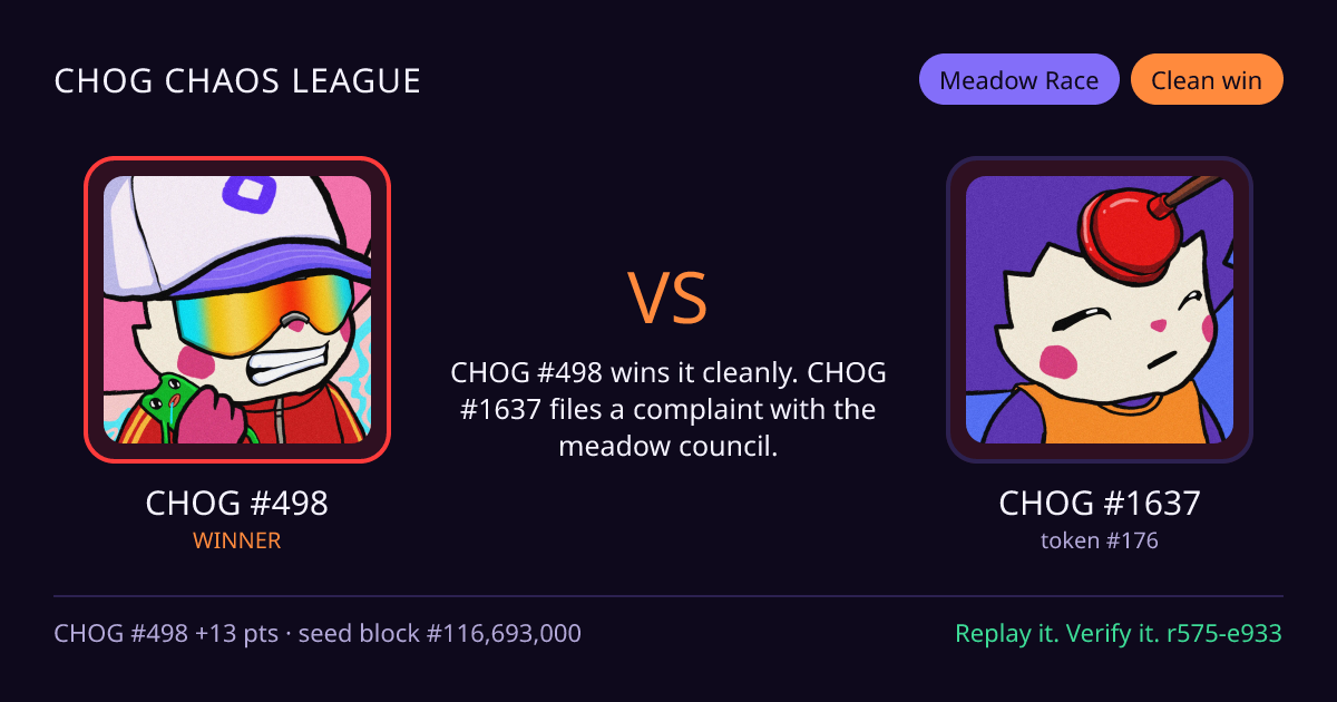 Highlight card: CHOG #498 versus CHOG #1637