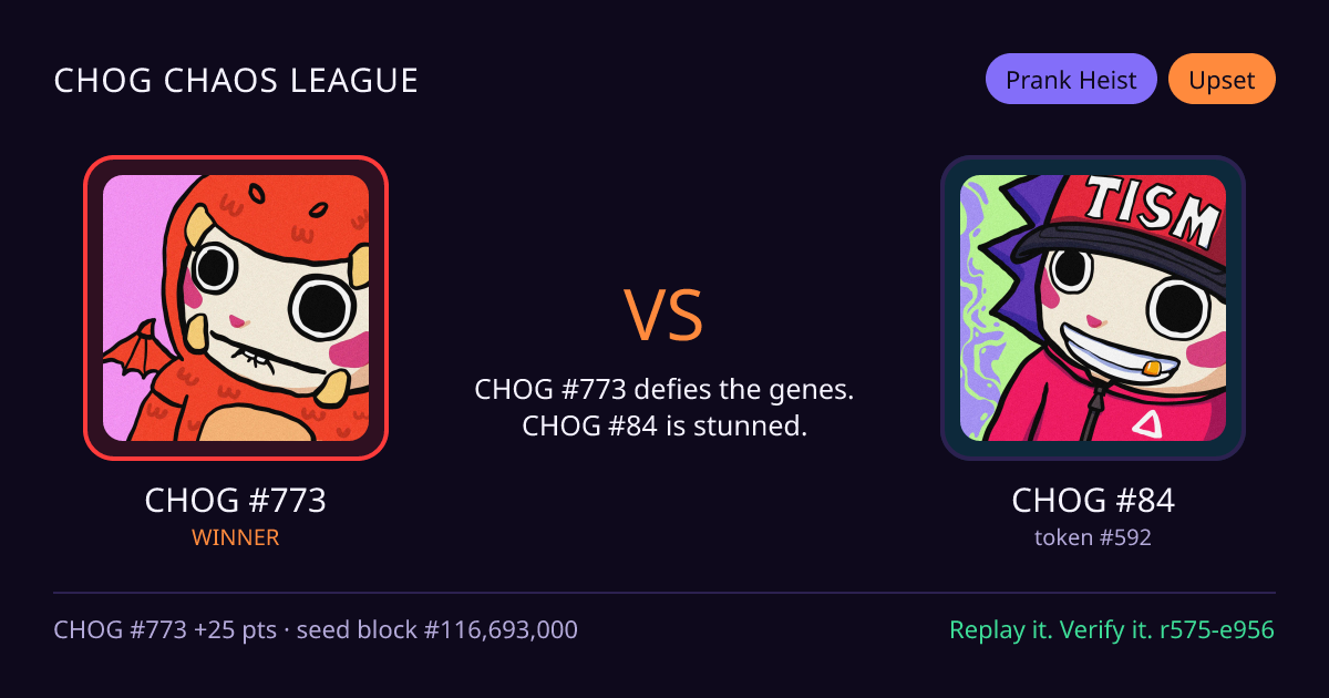 Highlight card: CHOG #773 versus CHOG #84