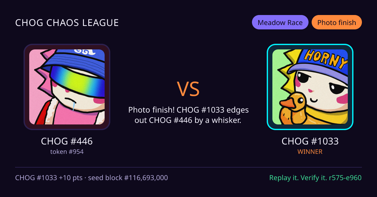 Highlight card: CHOG #446 versus CHOG #1033
