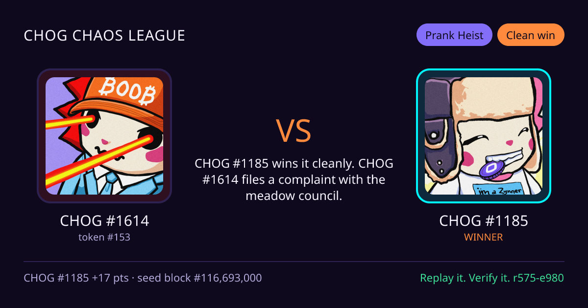 Highlight card: CHOG #1614 versus CHOG #1185