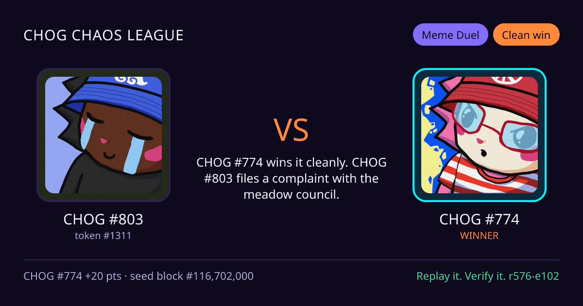 Highlight card: CHOG #803 versus CHOG #774