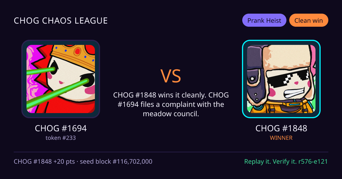 Highlight card: CHOG #1694 versus CHOG #1848