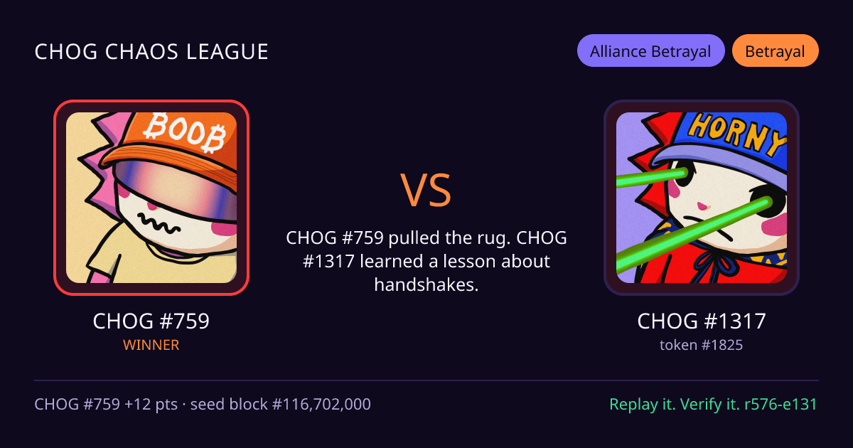 Highlight card: CHOG #759 versus CHOG #1317