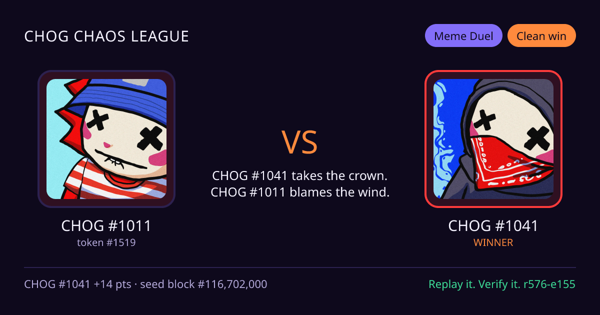 Highlight card: CHOG #1011 versus CHOG #1041