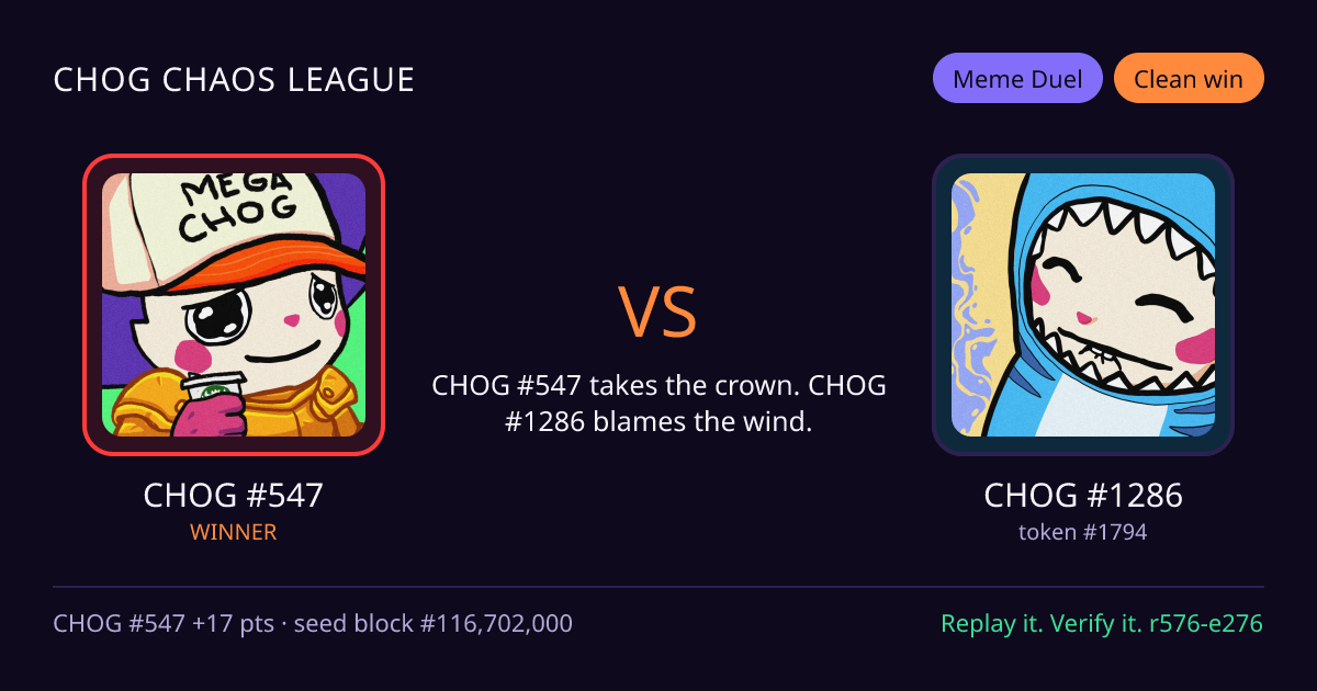 Highlight card: CHOG #547 versus CHOG #1286