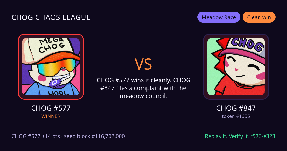 Highlight card: CHOG #577 versus CHOG #847