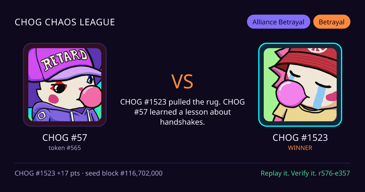 Highlight card: CHOG #57 versus CHOG #1523