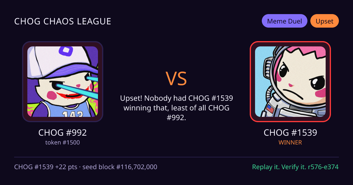 Highlight card: CHOG #992 versus CHOG #1539