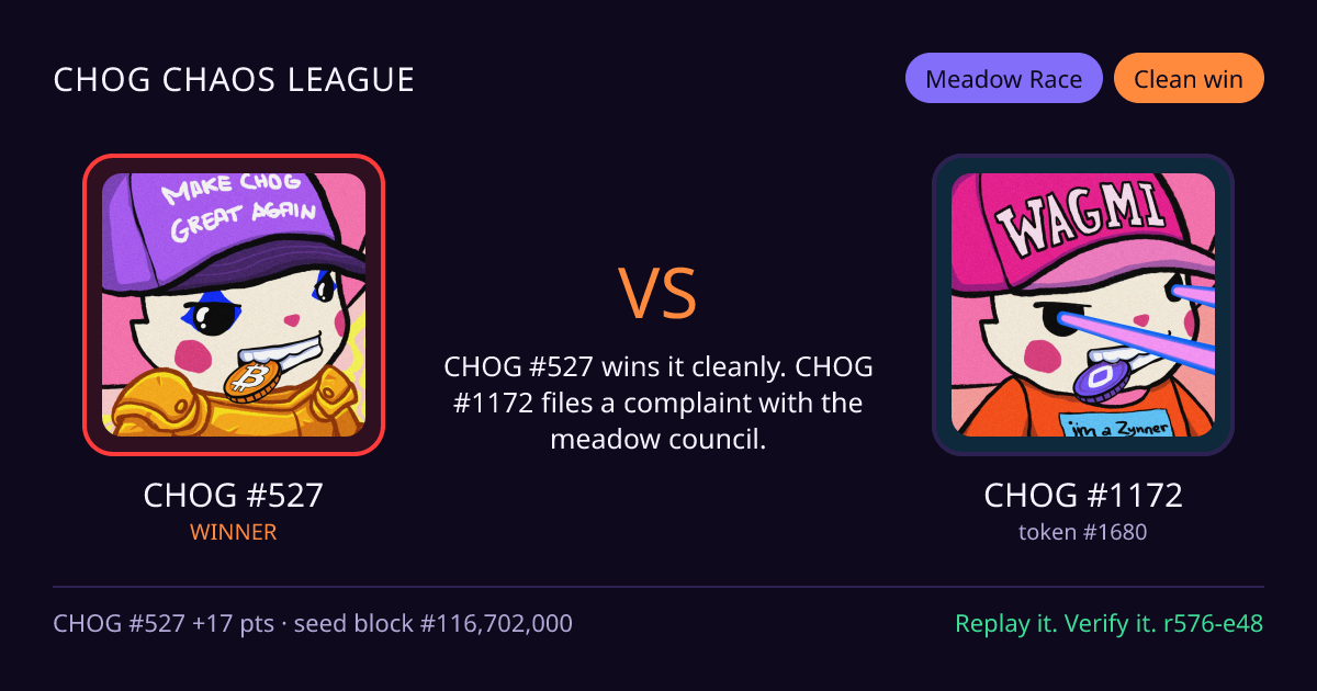 Highlight card: CHOG #527 versus CHOG #1172