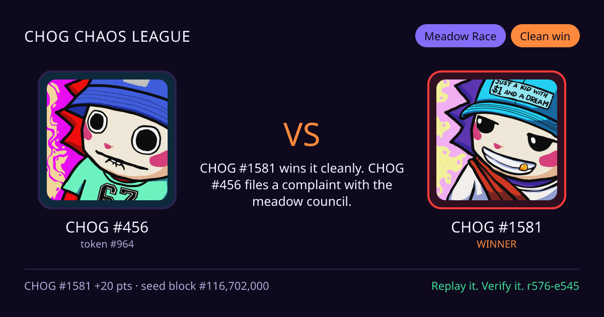 Highlight card: CHOG #456 versus CHOG #1581