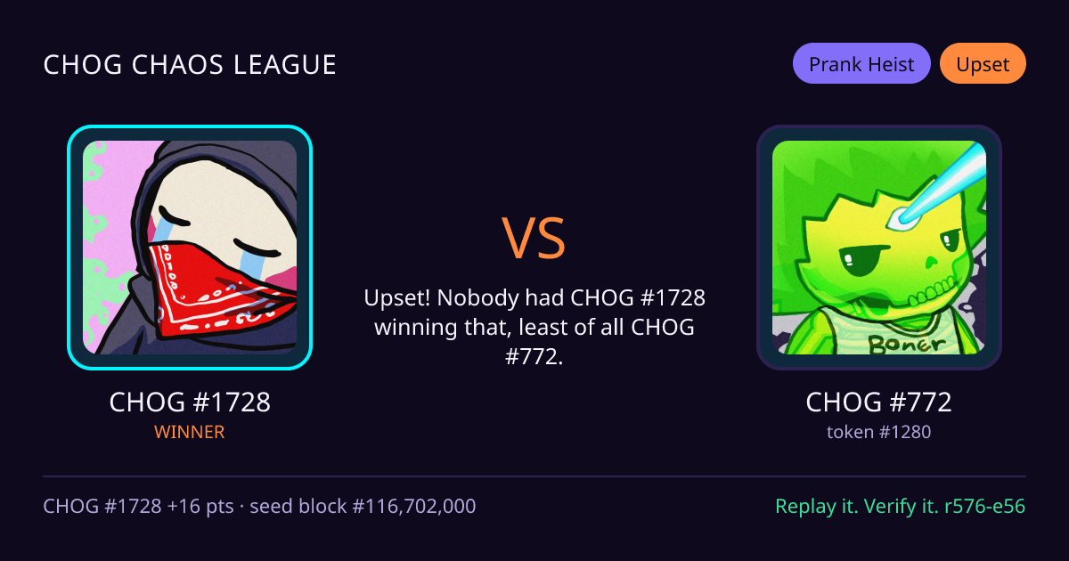 Highlight card: CHOG #1728 versus CHOG #772