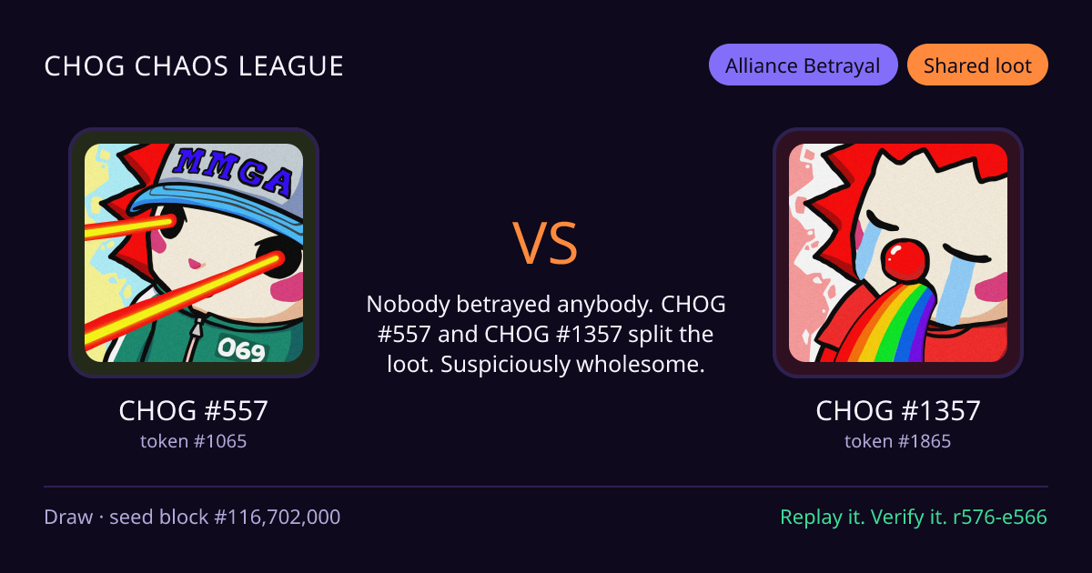 Highlight card: CHOG #557 versus CHOG #1357
