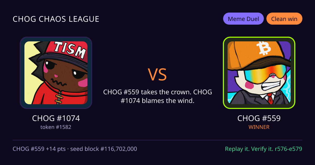 Highlight card: CHOG #1074 versus CHOG #559