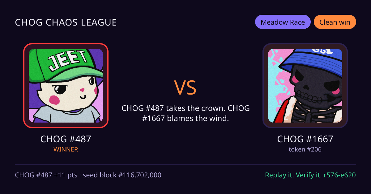 Highlight card: CHOG #487 versus CHOG #1667