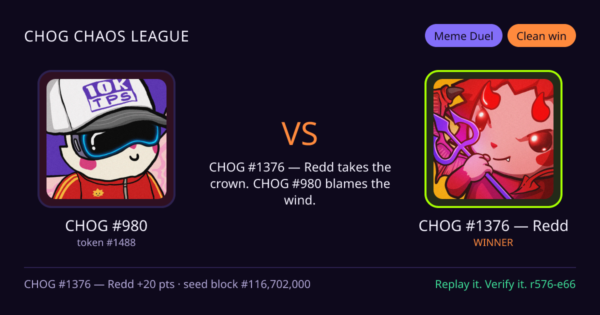 Highlight card: CHOG #980 versus CHOG #1376 — Redd